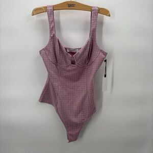 ASTR THE LABEL Aria Bustier Bodysuit Women's Size‎ XL Pink Gingham